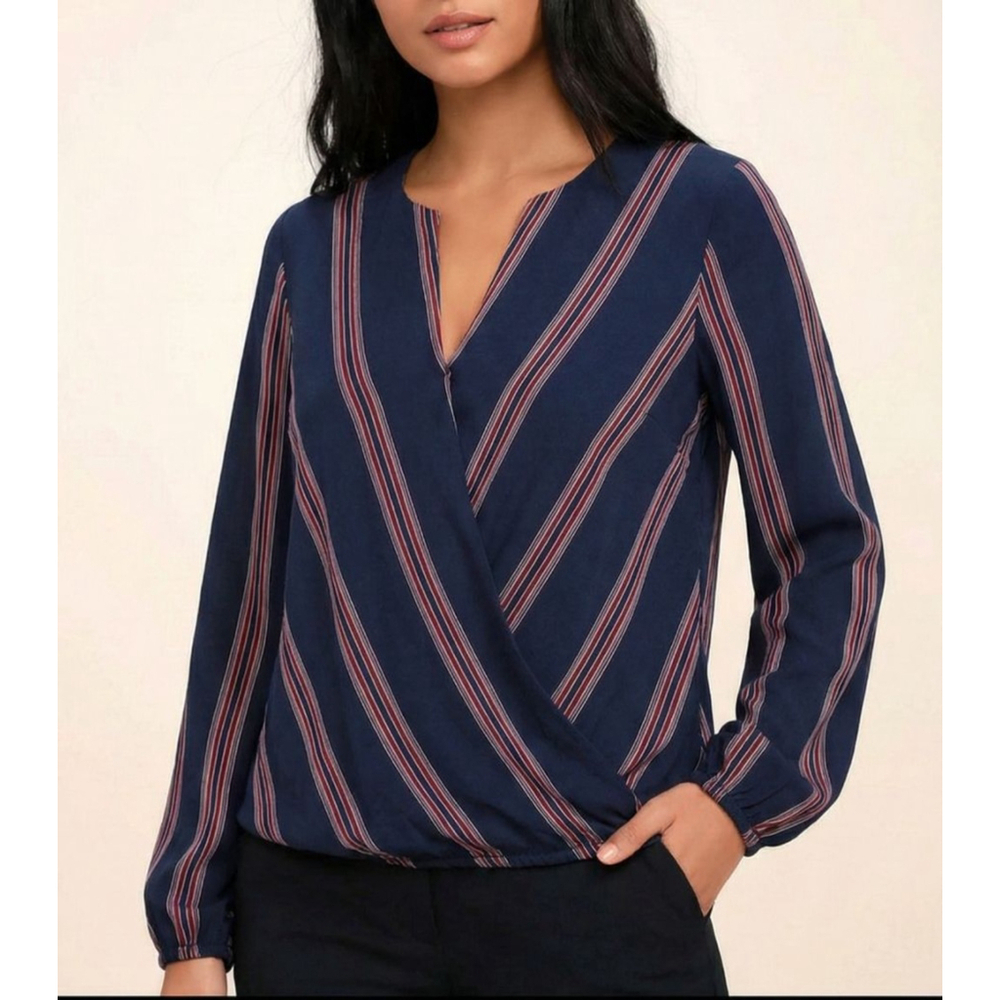Tommy Hilfiger Women's Striped V-neck Wrap Blouse Small